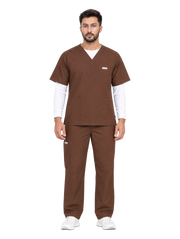 Curawear Core Men's V Neck Scrub Set - Espresso Brown
