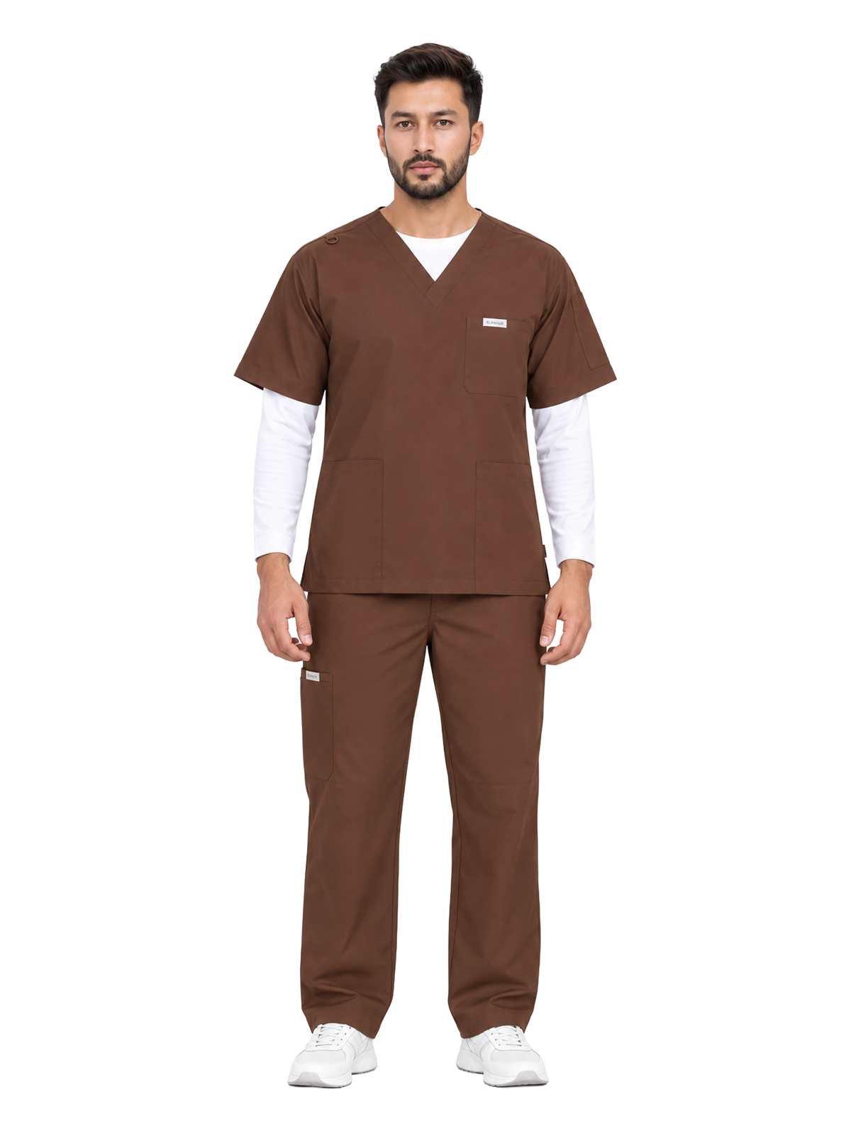 Curawear Core Men's V Neck Scrub Set - Espresso Brown