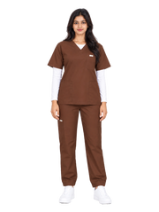 Curawear Core Women's V Neck Scrub Set - Espresso Brown