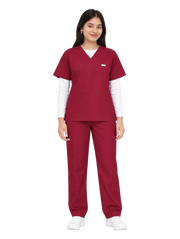 Curawear Core Women's V Neck Scrub Set - Maroon