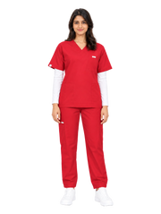 Curawear Core Women's V Neck Scrub Set - Ruby Red