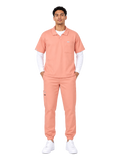 Curawear Elite Men's Polo V Neck Scrub Set - Dusty Rose
