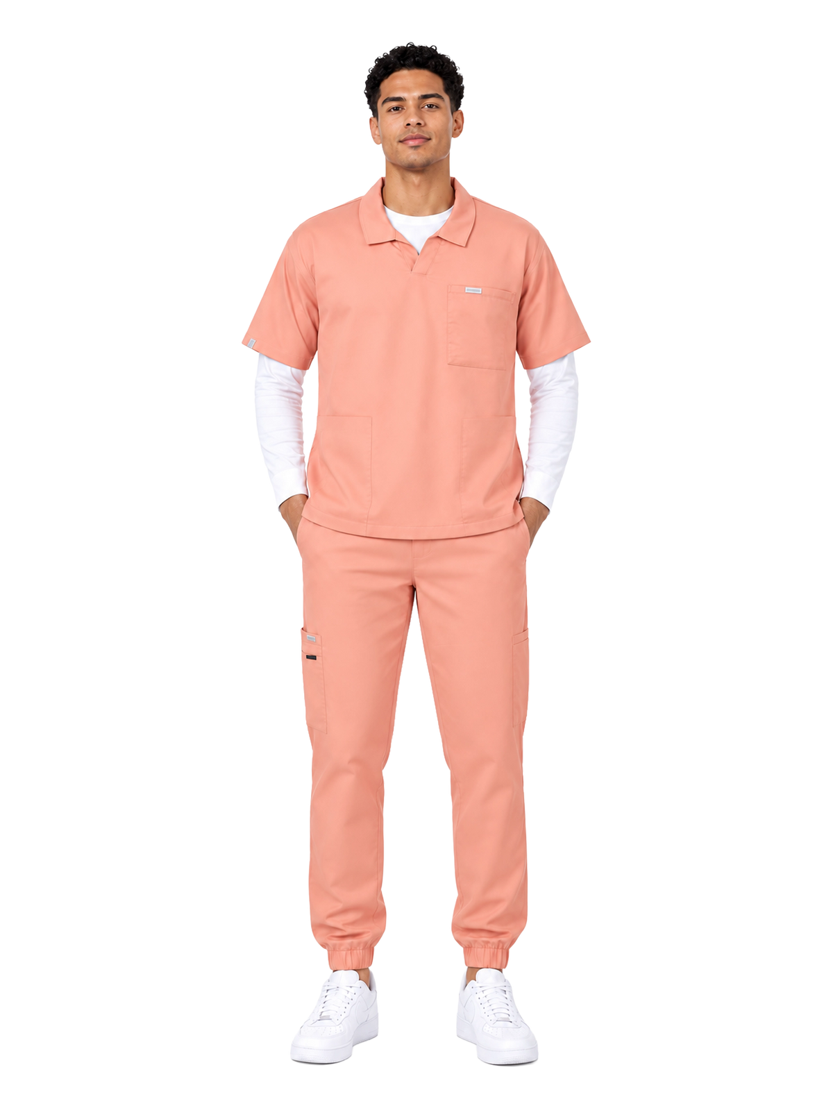 Curawear Elite Men's Polo V Neck Scrub Set - Dusty Rose