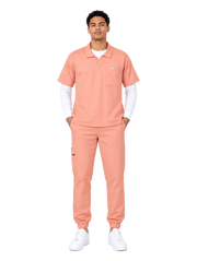 Curawear Elite Men's Polo V Neck Scrub Set - Dusty Rose