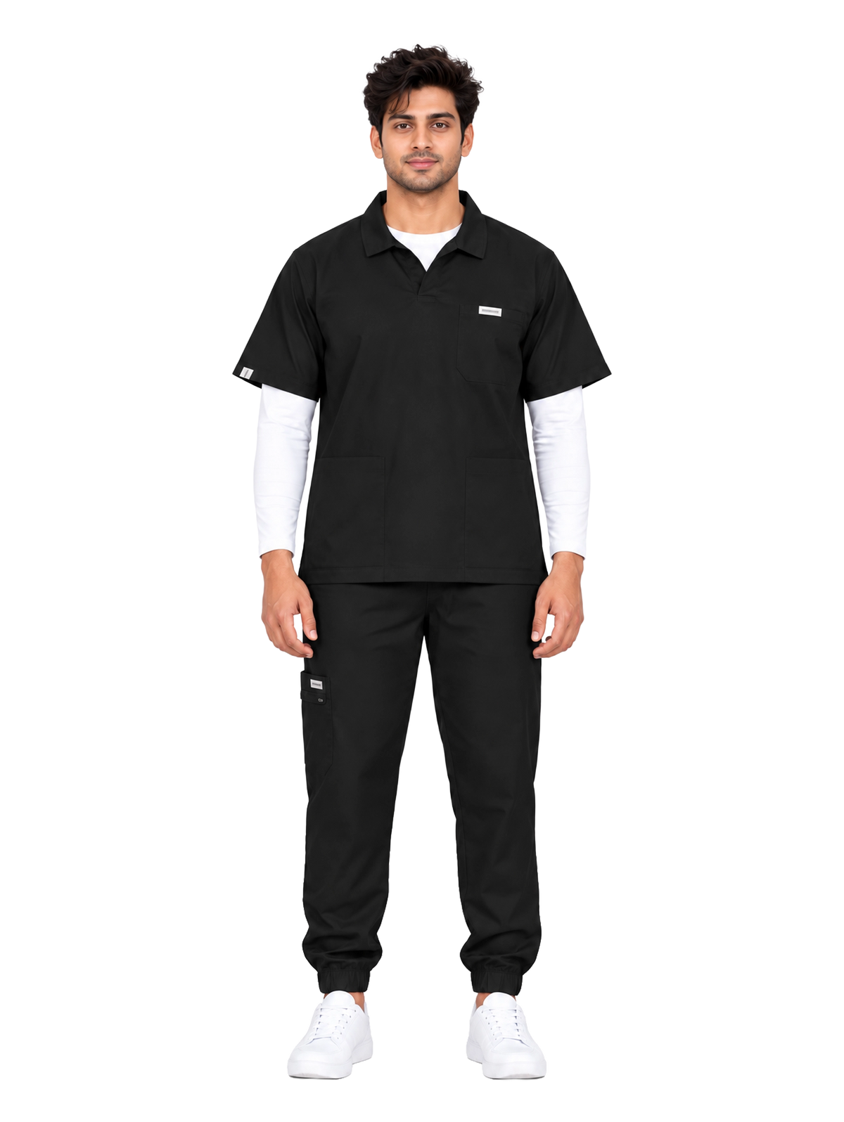 Curawear Elite Men's Polo V Neck Scrub Set - Jet Black