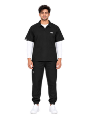 Curawear Elite Men's Polo V Neck Scrub Set - Jet Black