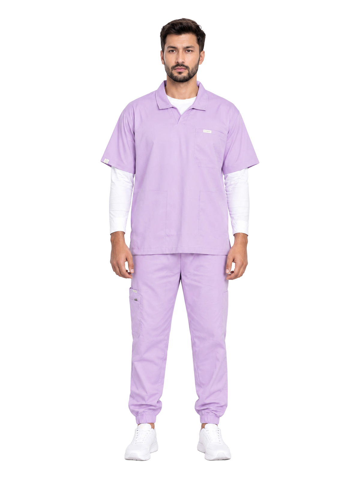 Curawear Elite Men's Polo V Neck Scrub Set - Lavender
