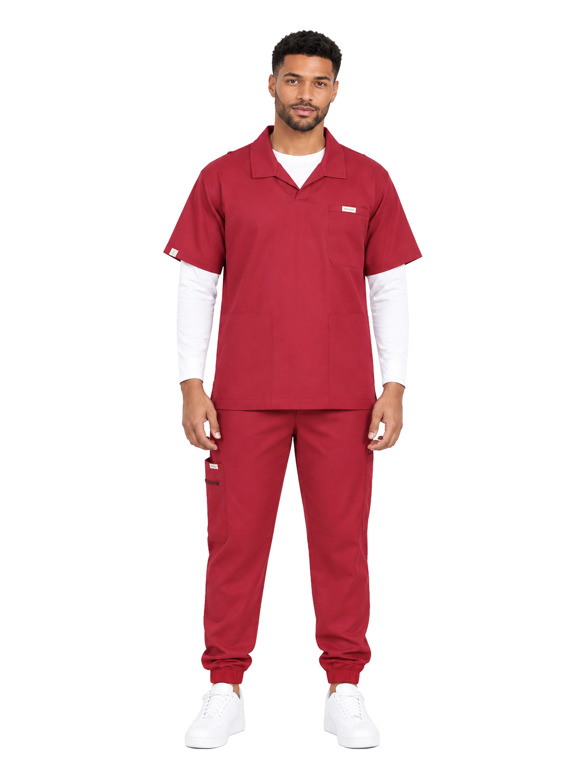 Curawear Elite Men's Polo V Neck Scrub Set - Maroon