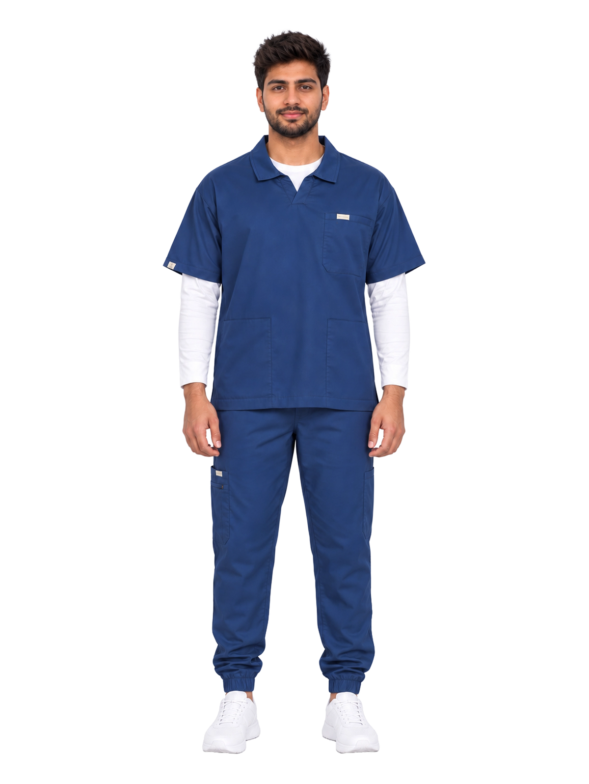 Curawear Elite Men's Polo V Neck Scrub Set - Navy Blue