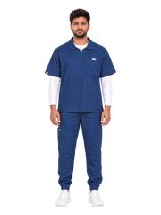 Curawear Elite Men's Polo V Neck Scrub Set - Navy Blue