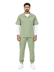 Curawear Elite Men's Polo V Neck Scrub Set - Sage Green