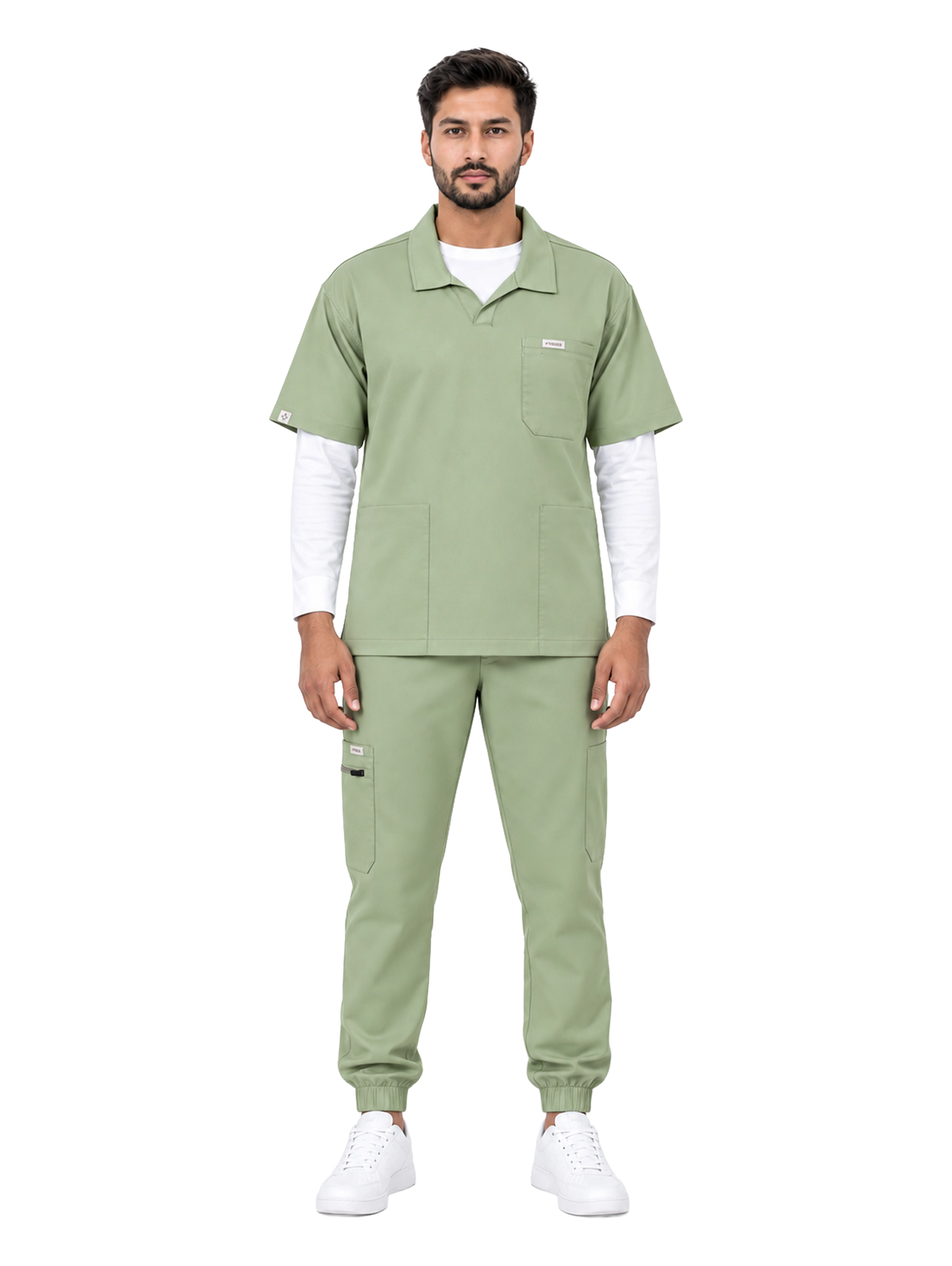 Curawear Elite Men's Polo V Neck Scrub Set - Sage Green