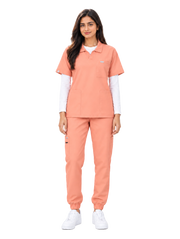 Curawear Elite Women's Polo V Neck Scrub Set - Dusty Rose