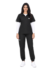 Curawear Elite Women's Polo V Neck Scrub Set - Jet Black