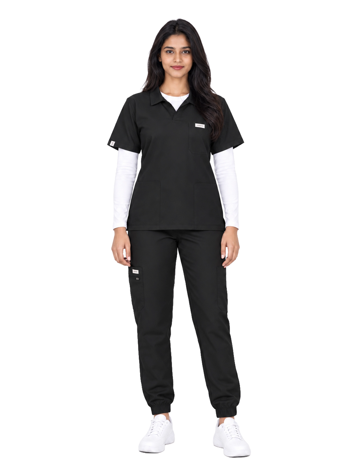 Curawear Elite Women's Polo V Neck Scrub Set - Jet Black