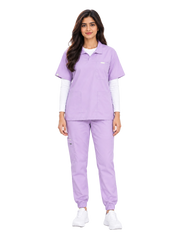 Curawear Elite Women's Polo V Neck Scrub Set - Lavender