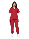 Curawear Elite Women's Polo V Neck Scrub Set - Maroon