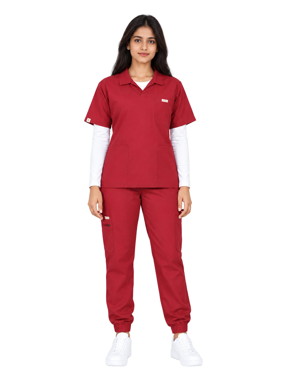 Curawear Elite Women's Polo V Neck Scrub Set - Maroon