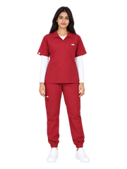 Curawear Elite Women's Polo V Neck Scrub Set - Maroon