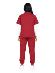 Curawear Elite Women's Polo V Neck Scrub Set - Maroon