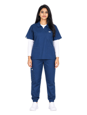 Curawear Elite Women's Polo V Neck Scrub Set - Navy Blue