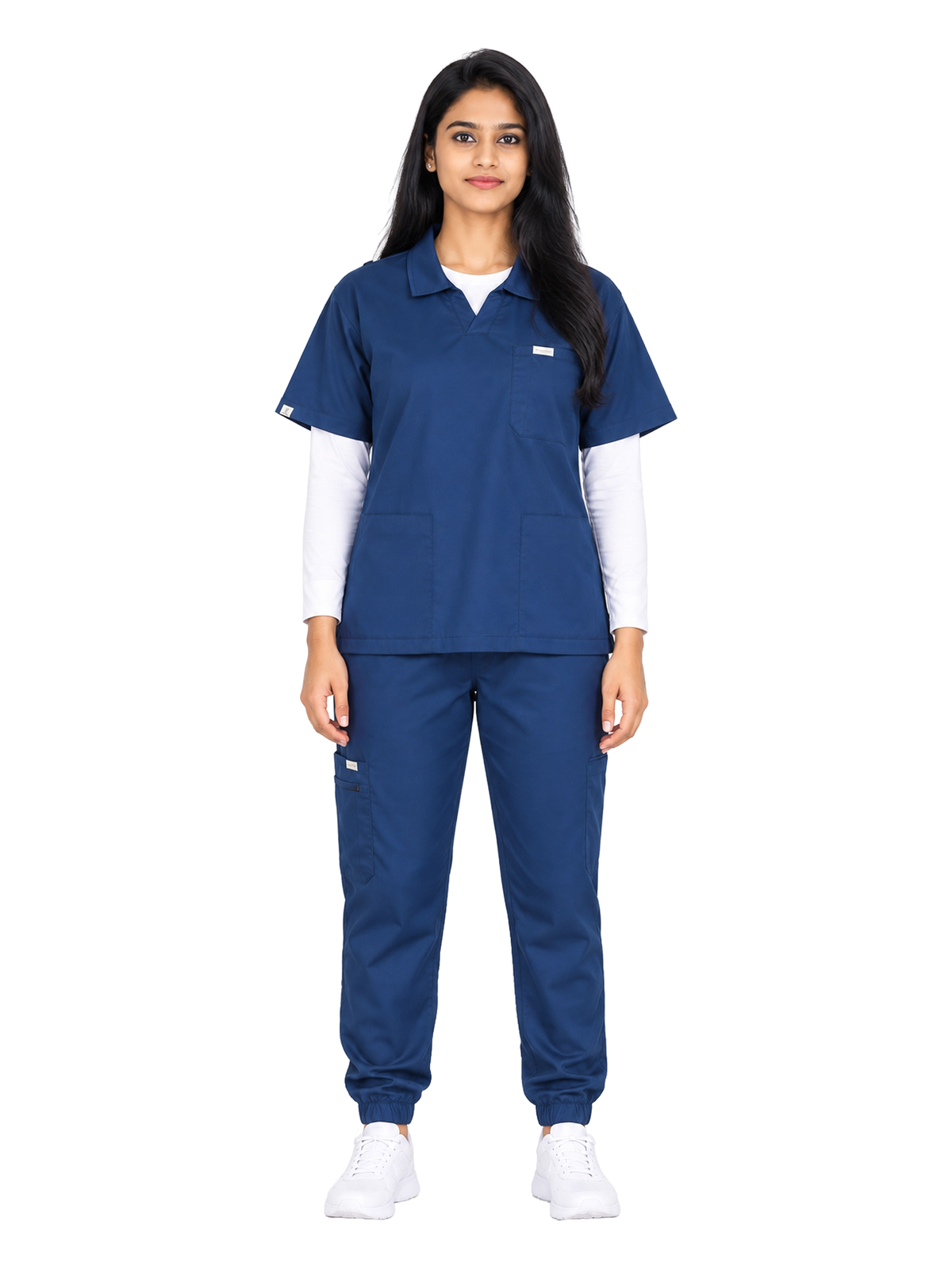 Curawear Elite Women's Polo V Neck Scrub Set - Navy Blue