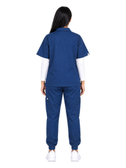 Curawear Elite Women's Polo V Neck Scrub Set - Navy Blue
