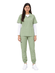 Curawear Elite Women's Polo V Neck Scrub Set - Sage Green