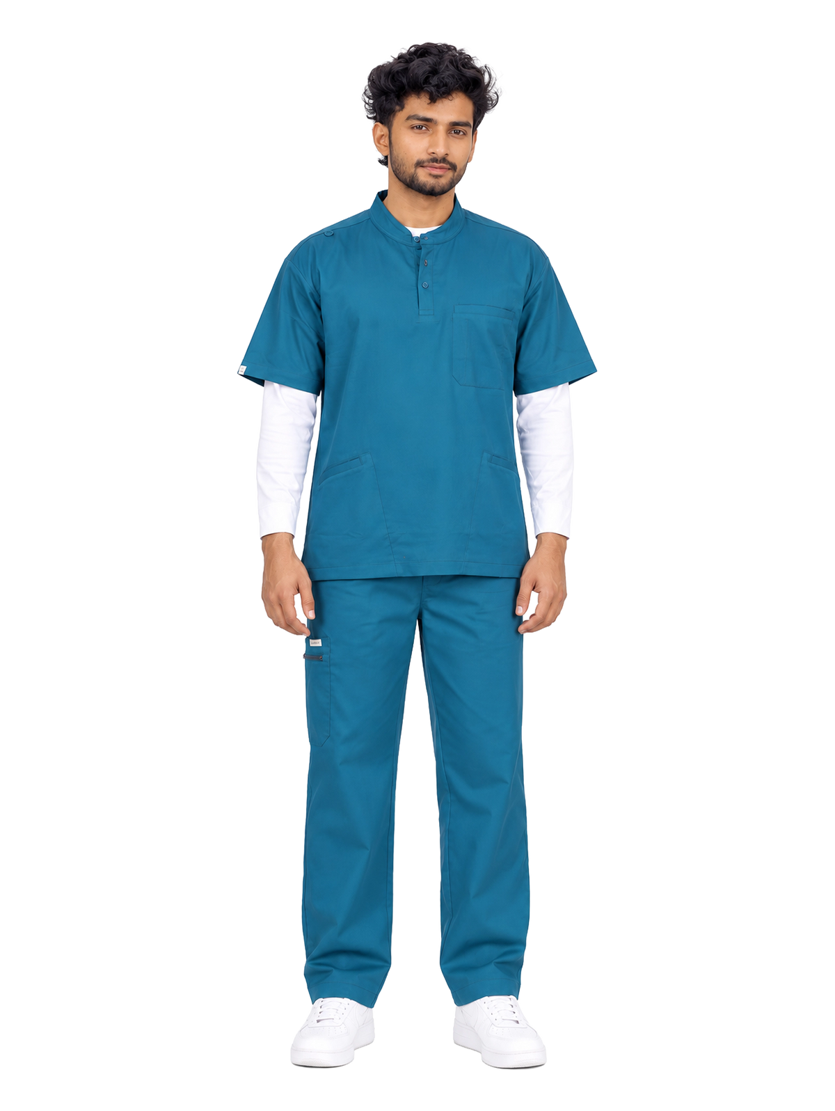 Curawear Pro Men's Mandarin Collar Scrub Set - Ocean Blue