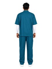 Curawear Pro Men's Mandarin Collar Scrub Set - Ocean Blue