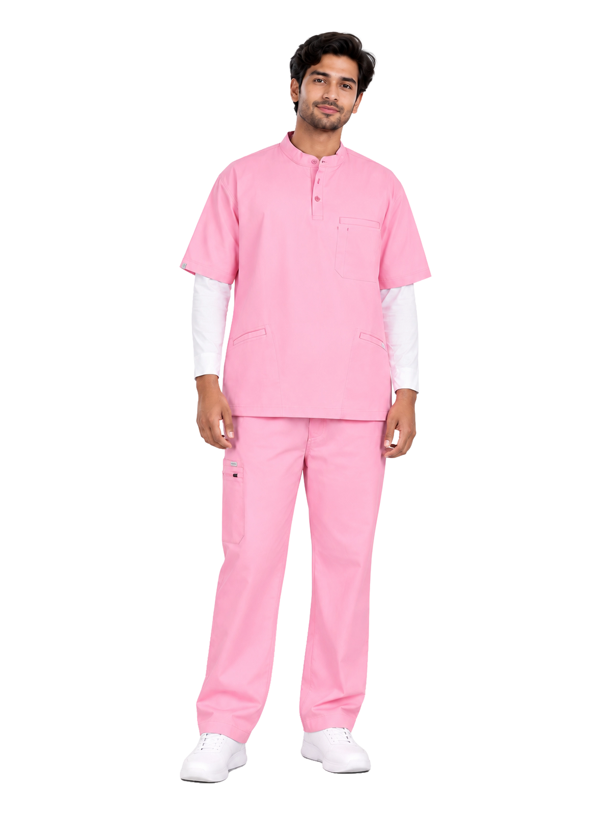 Curawear Pro Men's Mandarin Collar Scrub Set - Pink
