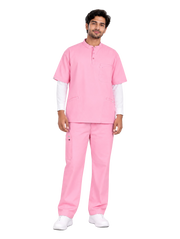 Curawear Pro Men's Mandarin Collar Scrub Set - Pink