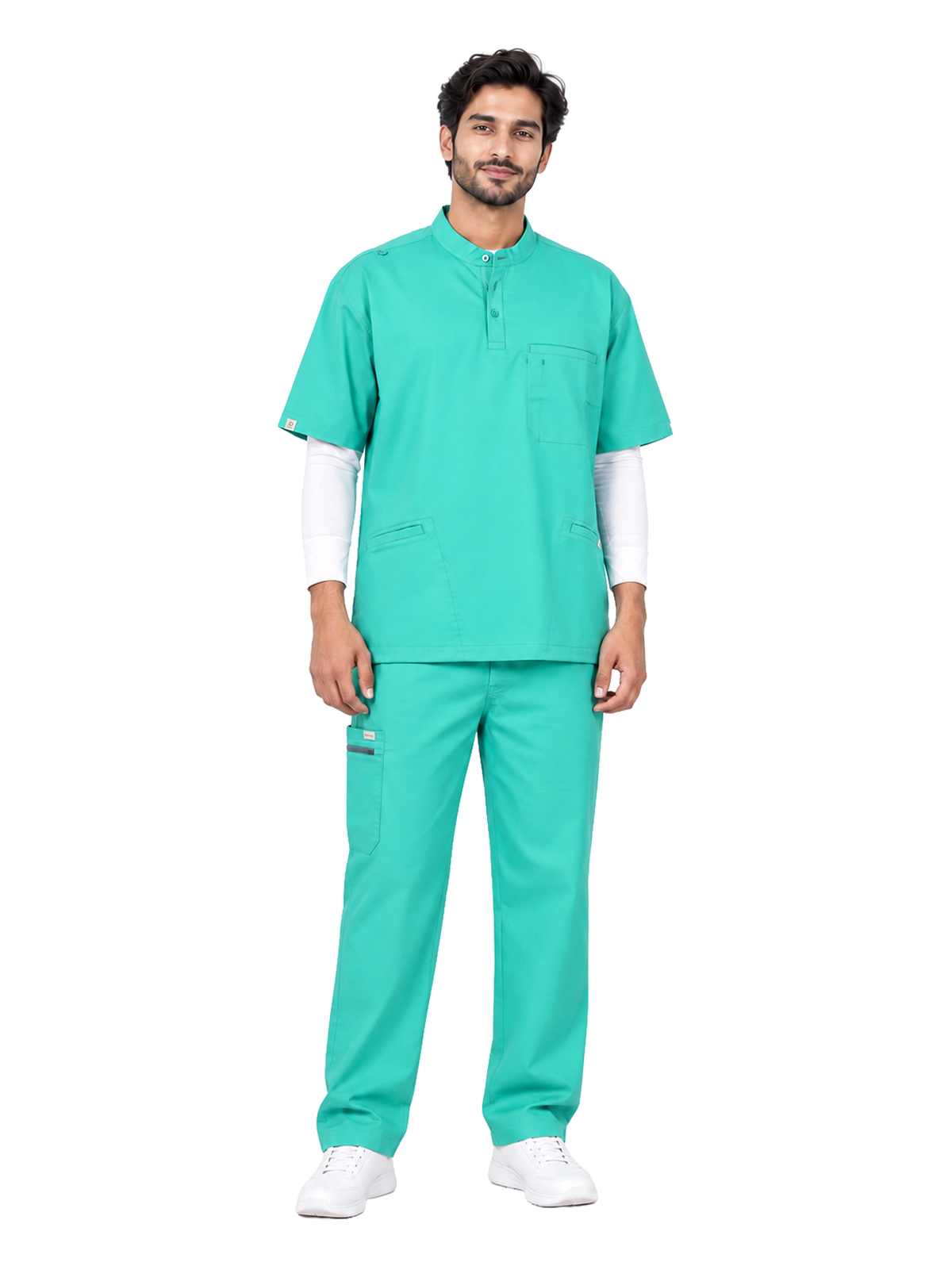 Curawear Pro Men's Mandarin Collar Scrub Set - Sea Green