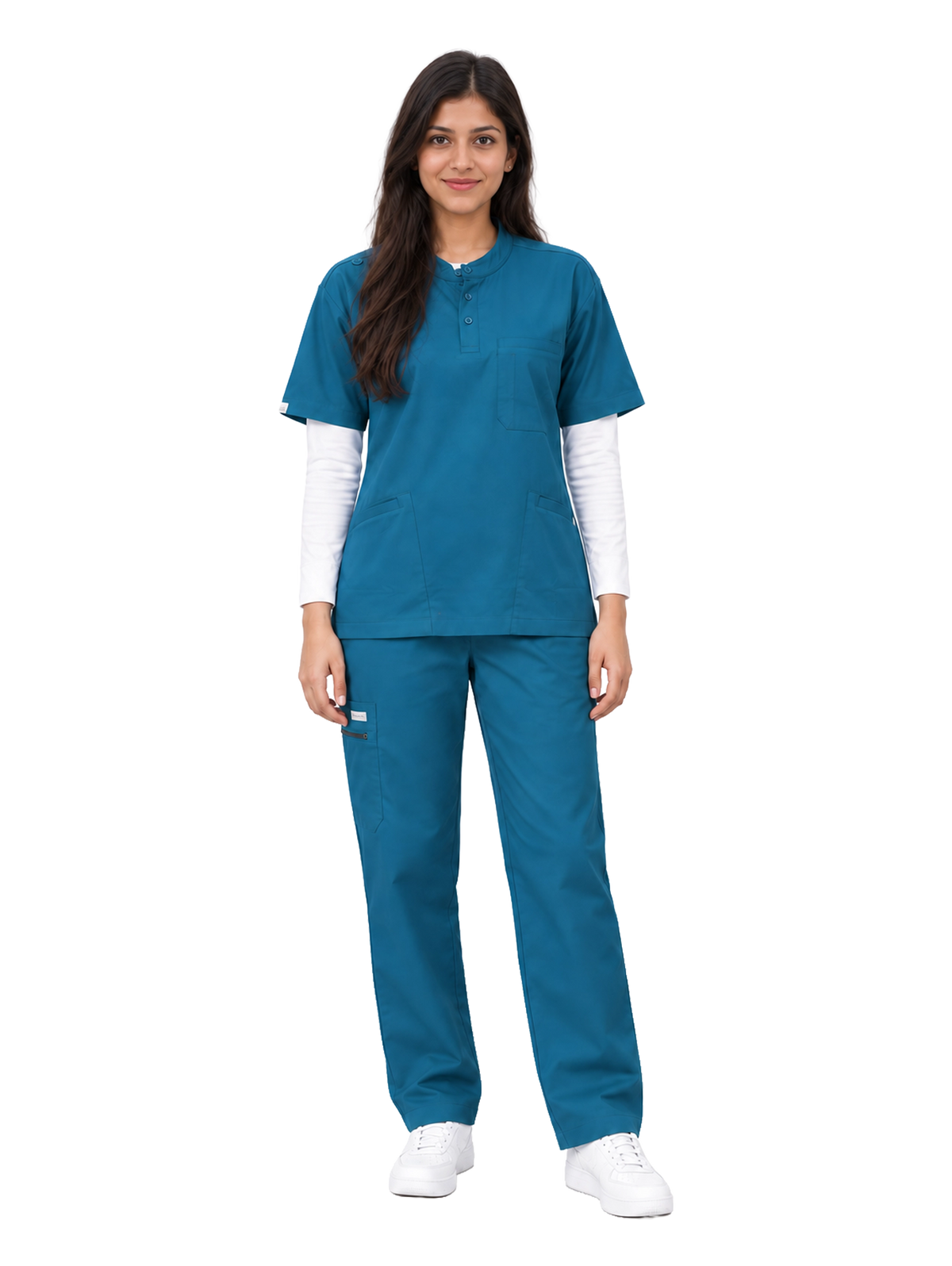 Curawear Pro Women's Mandarin Collar Scrub Set - Ocean Blue