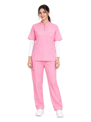 Curawear Pro Women's Mandarin Collar Scrub Set - Pink